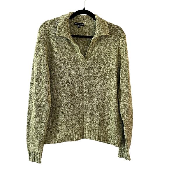 Carolyn Taylor Green Collared Knit Sweater Polo Pullover Size M Preppy Y2K - Picture 1 of 5
